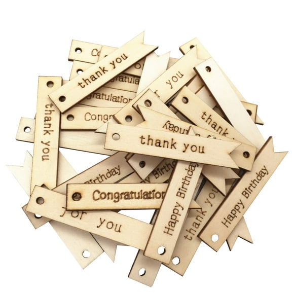 20pcs Wooden Crafts Hanging Tags, Thank You Congratulations Happy Birthday For You Letter Printed Card Pendant Diy Handmade Accessories