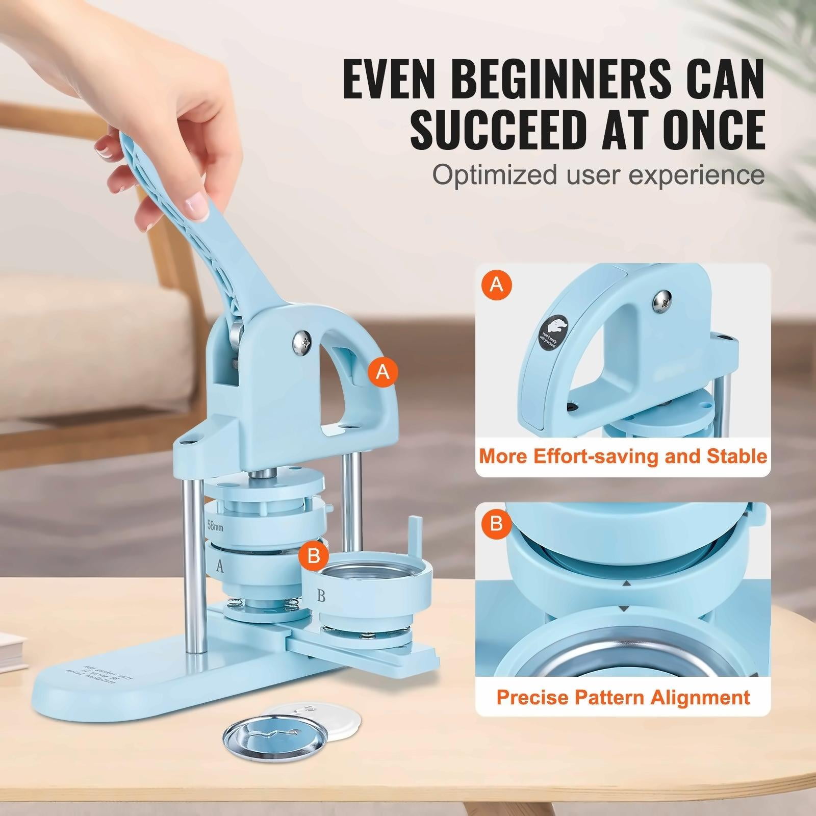 Button Maker Machine 3-in-1, 25/32/58mm Pin Button Maker Kit, 300pcs Parts, DIY Badge Maker with Panda Book, Arc Handle, for Crafts & Gifts - Blue