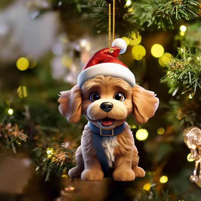 Colgante Navideño de Perro Pequeño para Coche, Mochila, Decoración Navideña Acrílica para El Hogar.