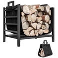 thumbnail image 1 of Outsunny 19" Firewood Rack Outdoor with Carrier, Metal Wood Storage Holder, 1 of 10