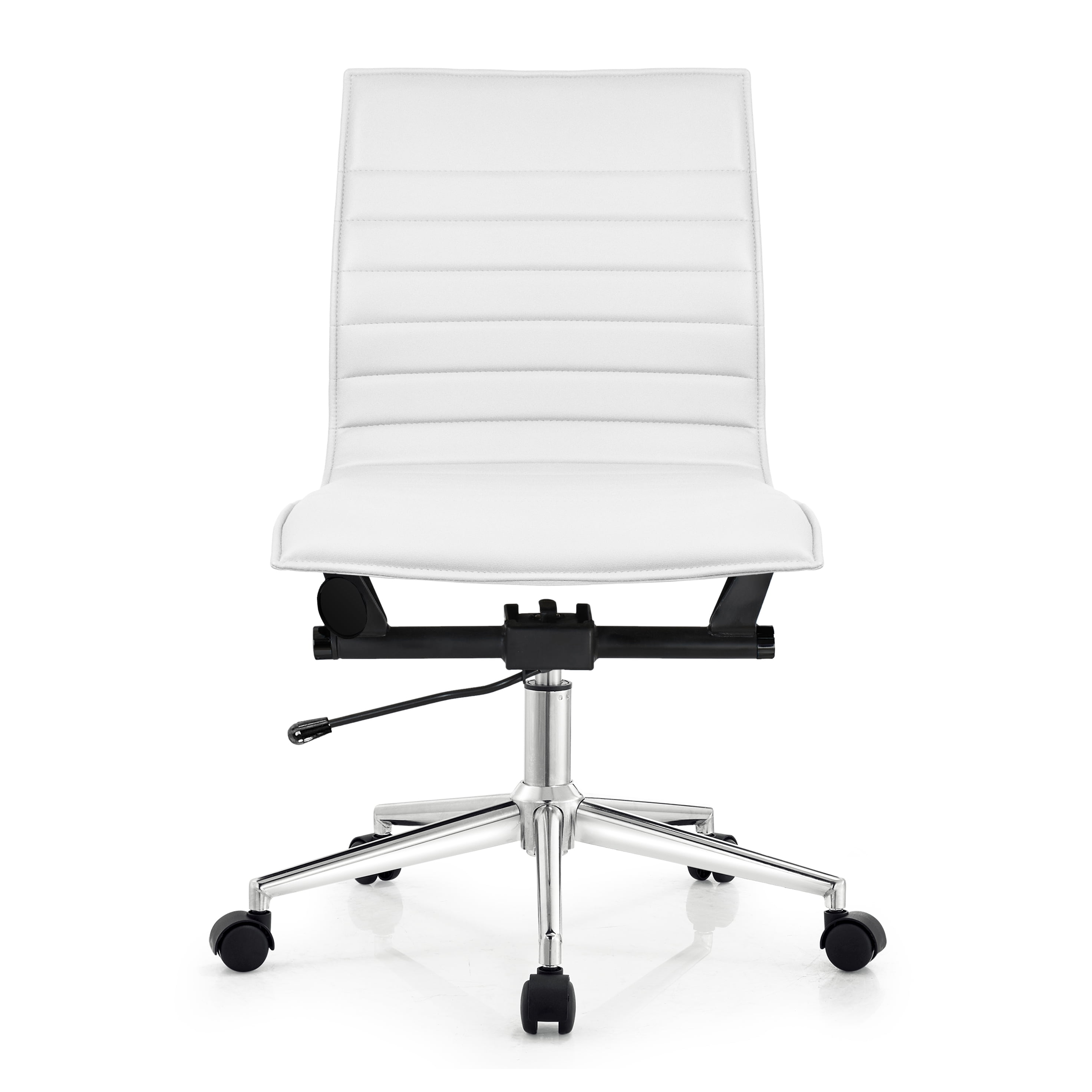 2xhome Set of 2 Mid Back Height Modern Home Office Chair, Ribbed PU Leather Seat with Swivel Tilt Adjustable Ergonomic Computer Desk Chair, White