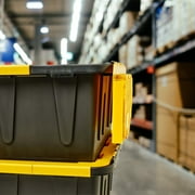 Homz Durabilt® 15 Gallon Flip Lid Tough Container, Black Base with Yellow Lid, Set of 6