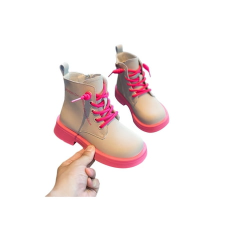 

UKAP Girls Boys Casual Short Bootie School Ankle Boots Party Chunky Heel Combat Boot Beige Pink 10C