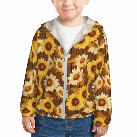 

Sun Hoodie for Kids Vintage Wood Grain Sunflower B Long Sleeve Swim Fishing Shirts Sun Protection Zip Up Jacket Clothing Athletic Hoodie