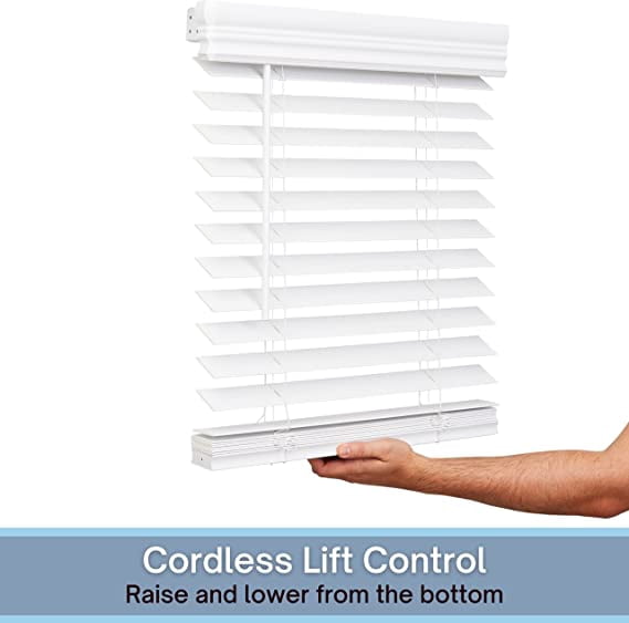 Lotus & Windoware Cordless 2 Inch Faux Wood Blind 34.5 Wide X 60 Long Smooth Bright White