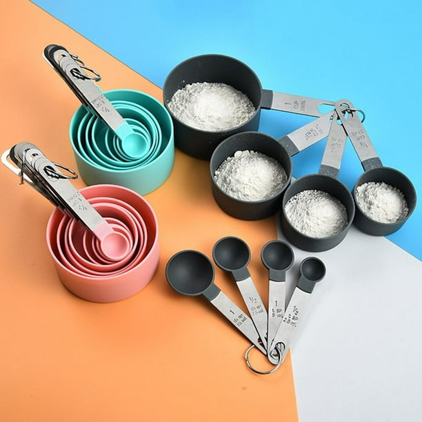 XGiGiX NEW Measuring Cups and Measuring Spoons Set of 8pcs, Stainless Steel  Handle ，Nordic color Cups，Included 2 pcs Kitchen Tool Hook Up. (Teal)