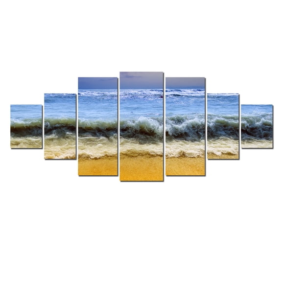 Startonight Huge Canvas Wall Art Beautiful Waves On Shore, USA Large Home Decor, Dual View Surprise Artwork Modern Framed Wall Art Set of 7 Panels Total 39.37 x 94.49 inch