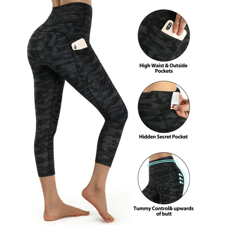 High Waisted Capri Leggings with Tummy Control & Outside Pocket