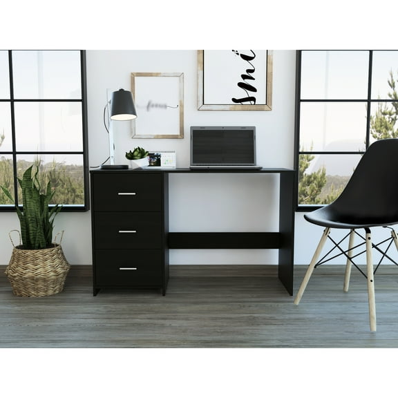 Classic 3 Writing Desk In Black Shade - Particle Board Item 3 Drawers For Learners