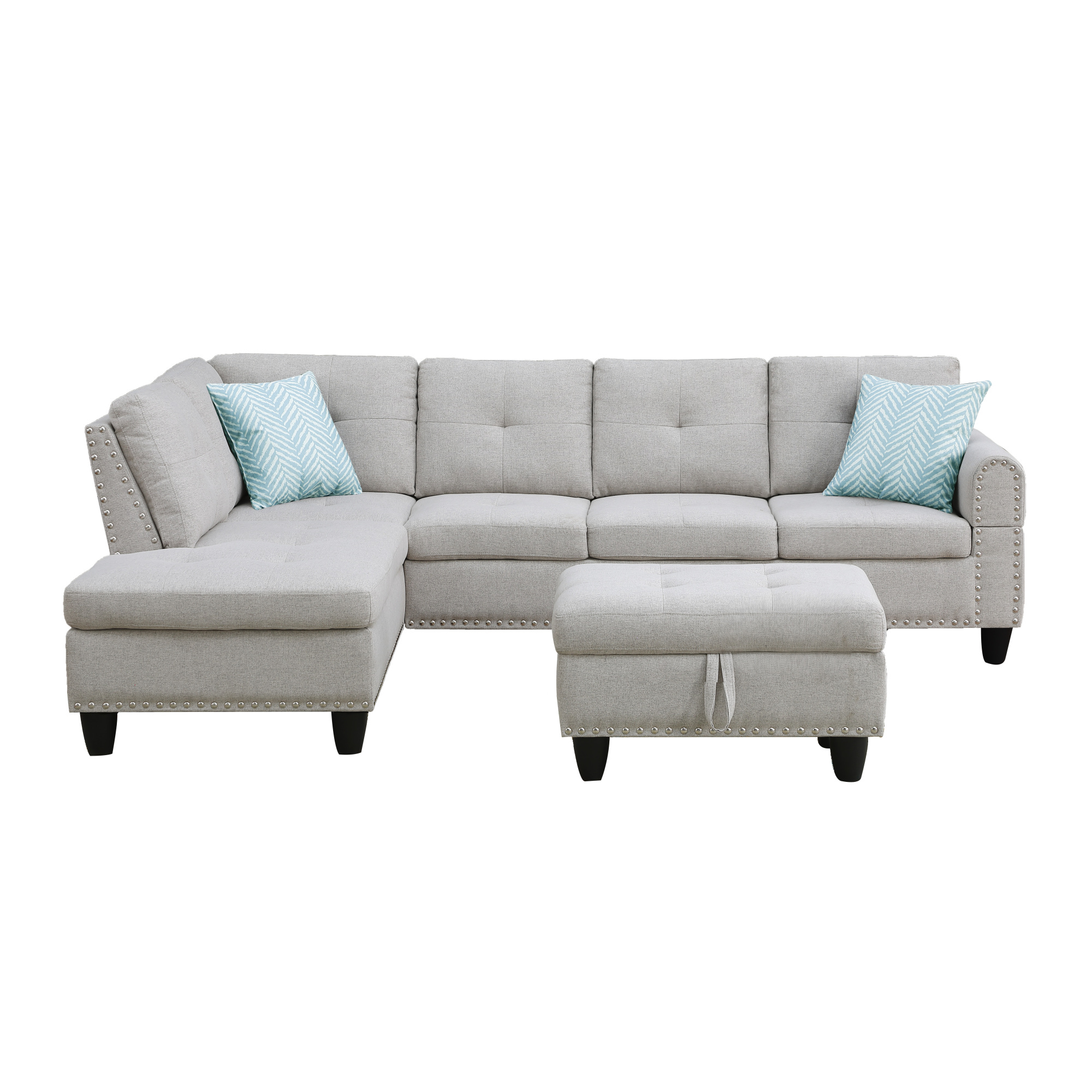 Leumius 98" L Shaped Sectional Couch,Modern Oversized Modular Sofa Couch with Storage Ottoman & Deep Seat,Sectional Couches for Living Room,Office,Light Gray