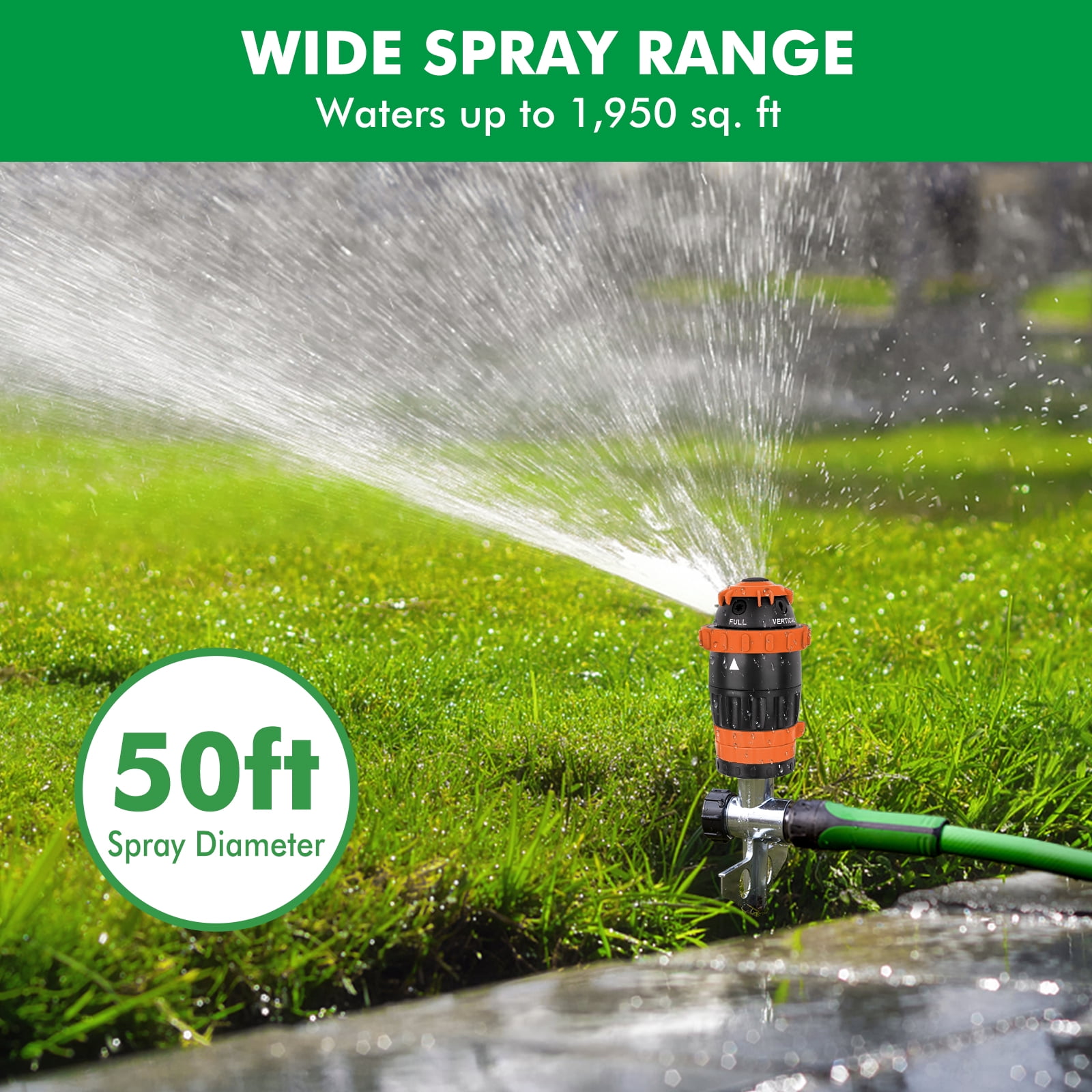 Restmo Gear Drive Sprinkler with Metal Spike Base, 5-Pattern Heavy Duty Gardening Watering System, Multi-Adjustable Lawn Sprinkle for Garden Plant, Flower Bed and Large Yard Area Watering, Orange