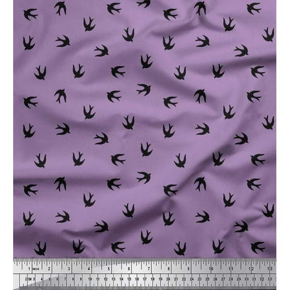 Soimoi Modal Satin Fabric Swift Bird Shirting Printed Fabric 1 Yard 42 Inch Wide