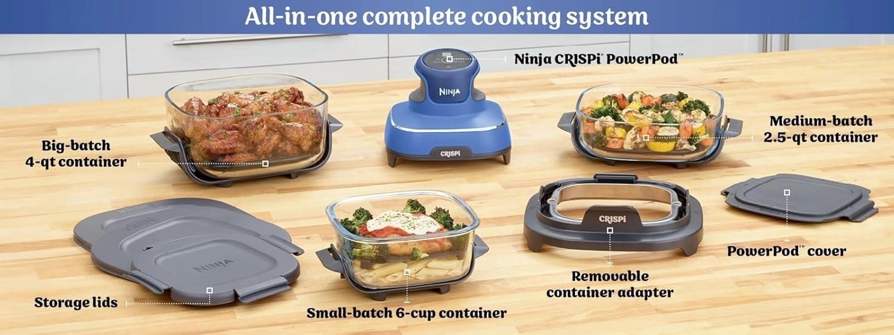 Ninja Crispi 5-in-1 Portable Glass Air Fryer Cooking System, 1500W, 4QT & 6-Cup TempWare Glass Containers with Storage Lids, Microwave, Freezer & Dishwasher Safe, Cyberspace Gray