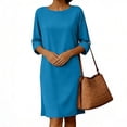 thumbnail image 6 of ClodeEU Women's Long Sleeve Crew Neck Midi Dress with Pockets, Solid Color Casual Loose Knee Length Dress Blue,Women's Plus S, 6 of 6
