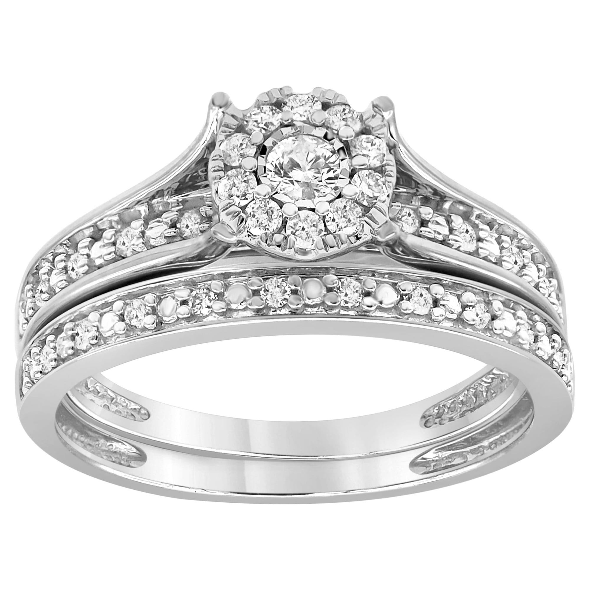 Forever Bride 10K White Gold 1/3 Carat Diamond Wedding Bridal Set for Women