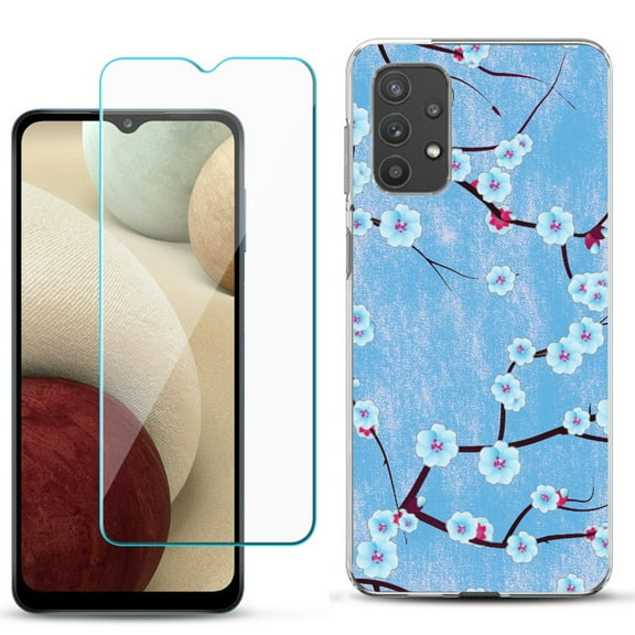 Slim-Fit TPU Phone Case compatible with Samsung Galaxy A32 5G, with Tempered Glass Screen Protector, by OneToughShield ® - Blossom Sky