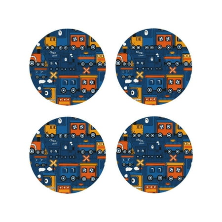 

Fuzoiu Funny Steam Train Print Leather Coasters Set Drink Coasters Set of 4 for Tabletop Protection Durable PVC Coasters Home Décor and Housewarming Gift-Round Shape