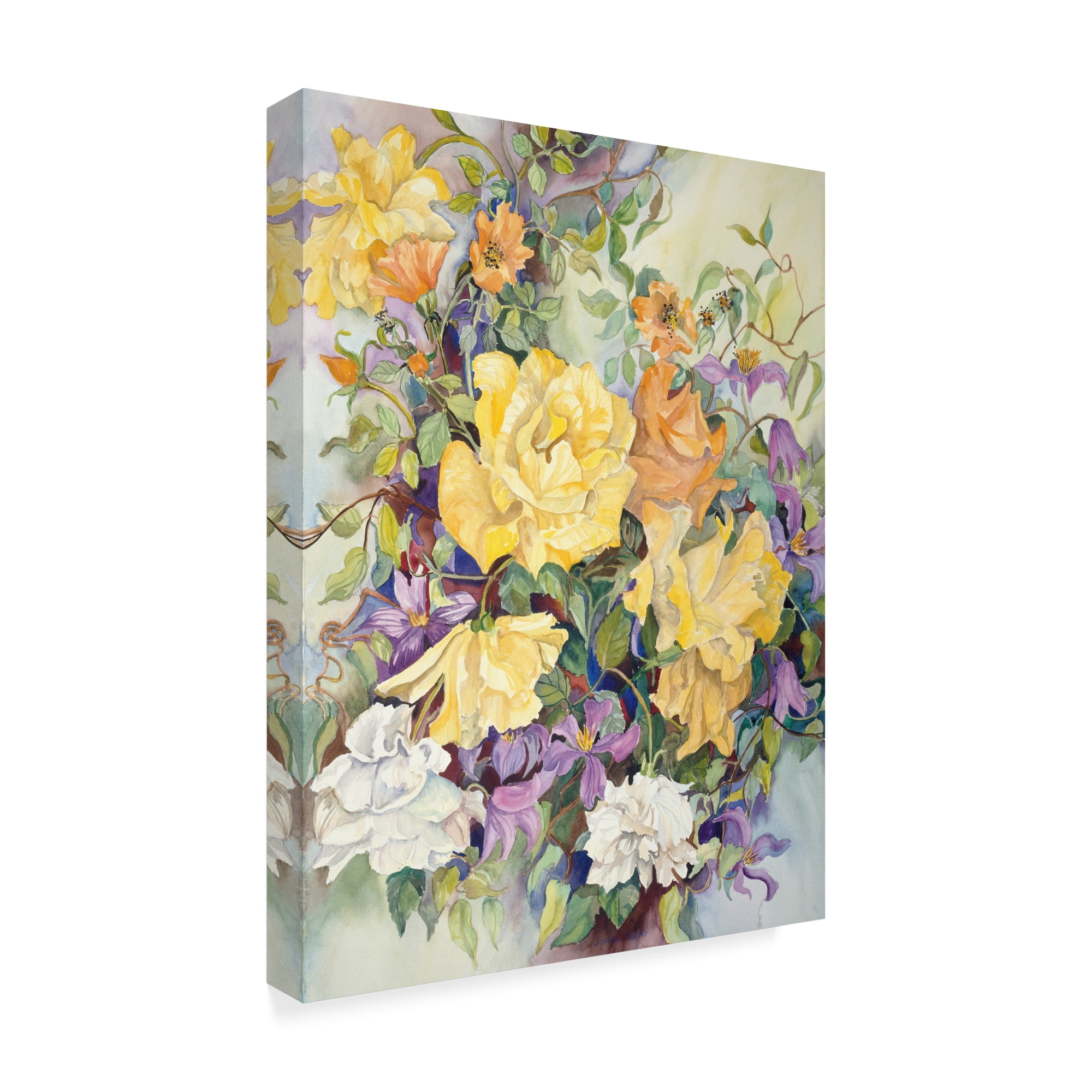 Trademark Fine Art 'Roses With Purple Clematis' Canvas Art by Joanne Porter