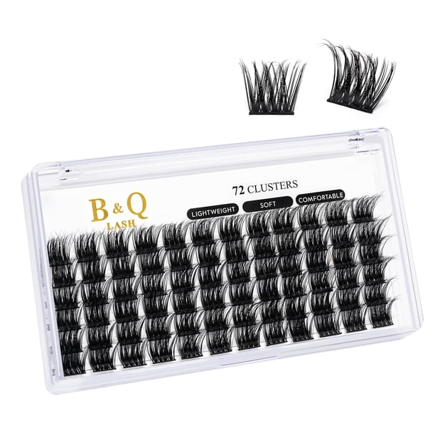 Lash Clusters Extensiones de pestañas DIY 72 grupos de pestañas CD Curl B&Q LASH Mega Volumen Pestañas individuales Extensiones de grupos de pestañas Wispy Lashes Cluster DIY en casa (NM-D-8-16MIX)
