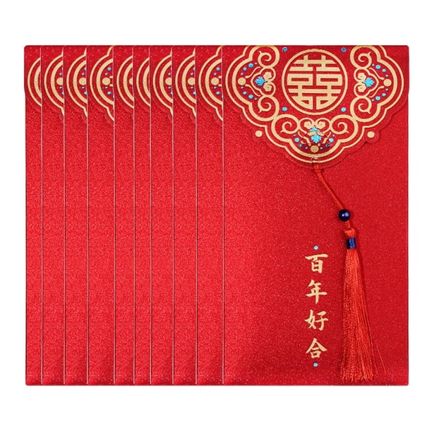 Juego de 10 sobres rojos, bolsas de regalo, sobres chinos Hong Bao para bodas. Reuniendo para siempre
