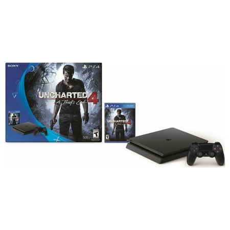 PlayStation 4 Slim 500GB Uncharted 4 Bundle with Bonus Sony Dualshock 4 Controller Black
