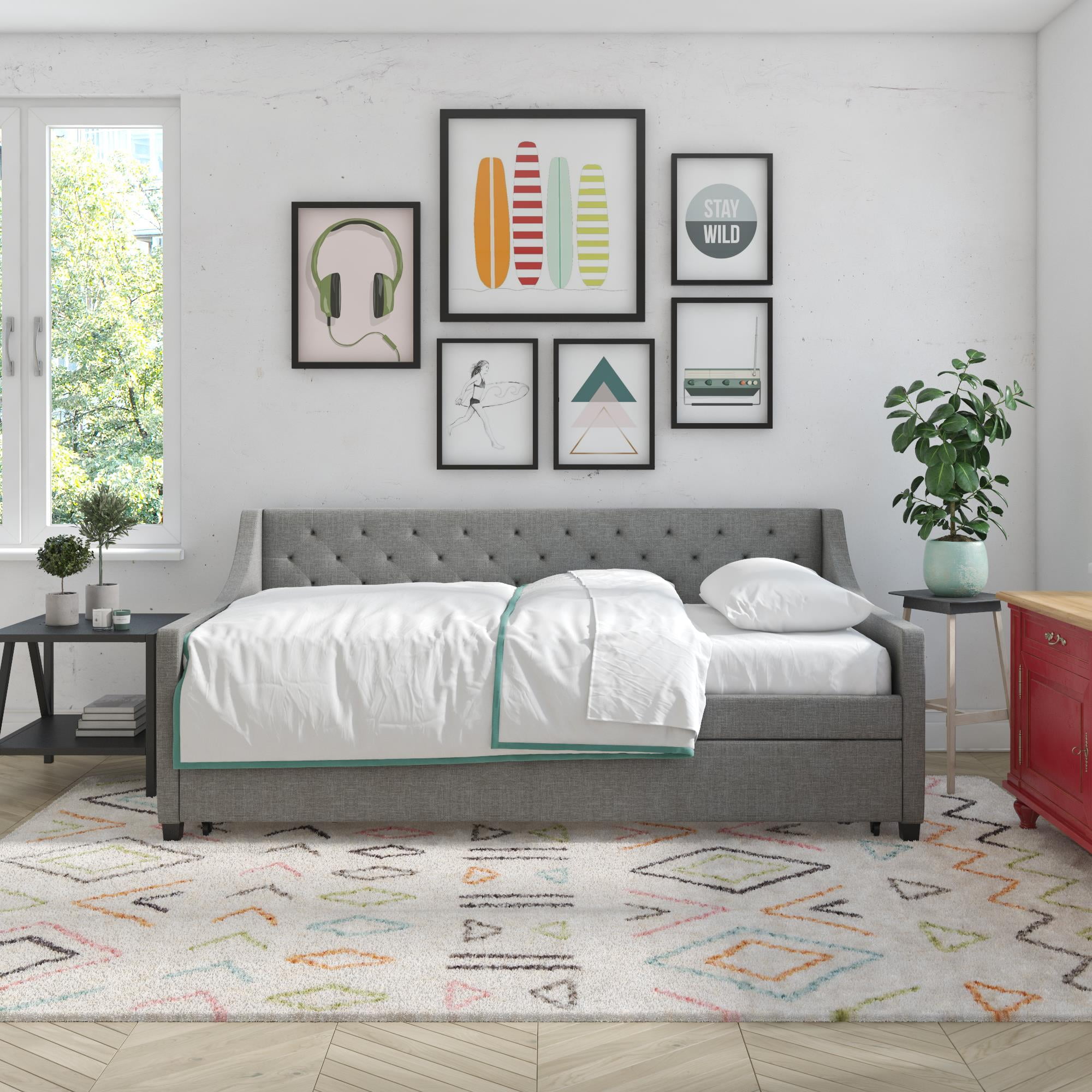 Novogratz Her Majesty Daybed and Trundle, Grey Linen
