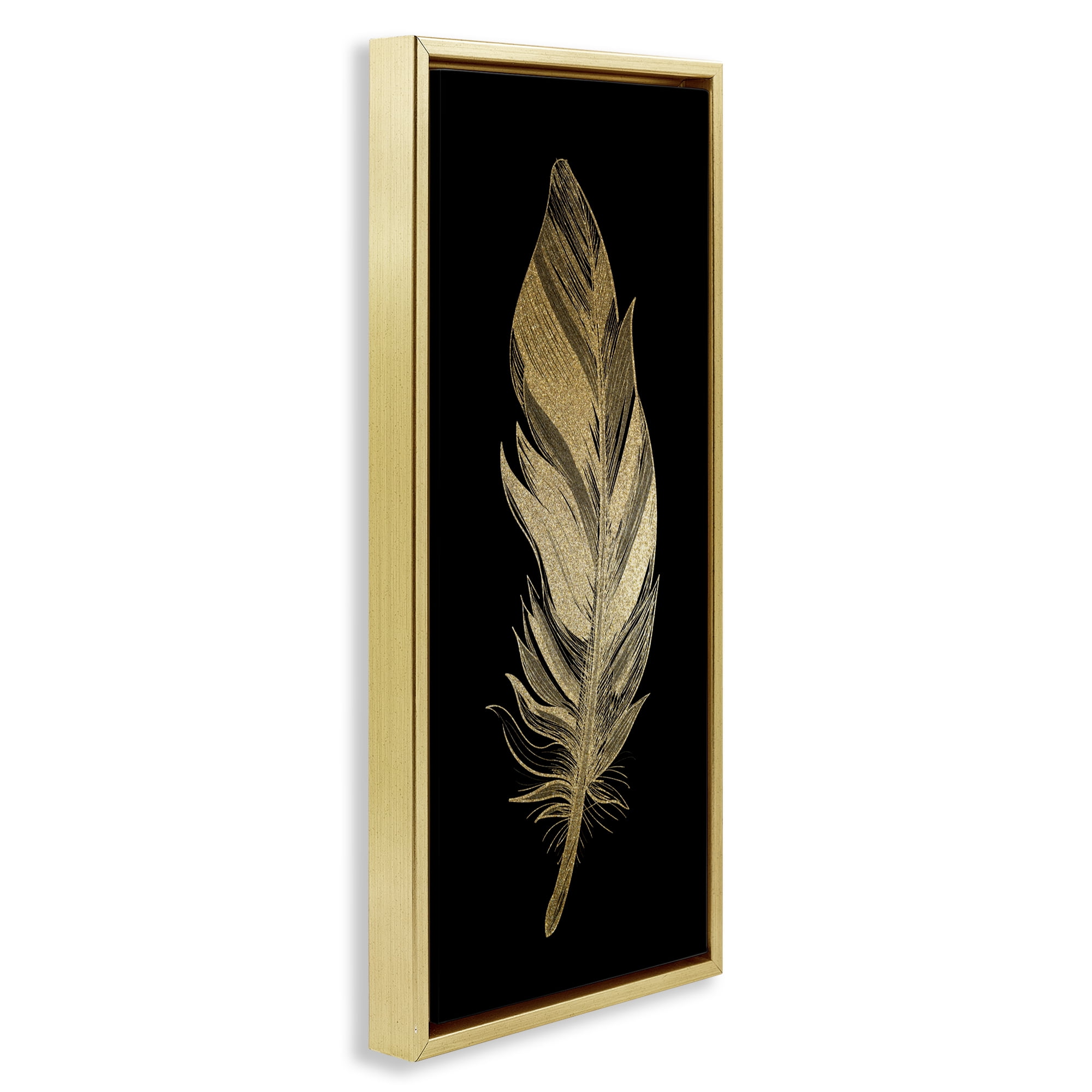 Glam Lined Feather Gold Framed Floater Canvas Wall Art, design by Kim Allen