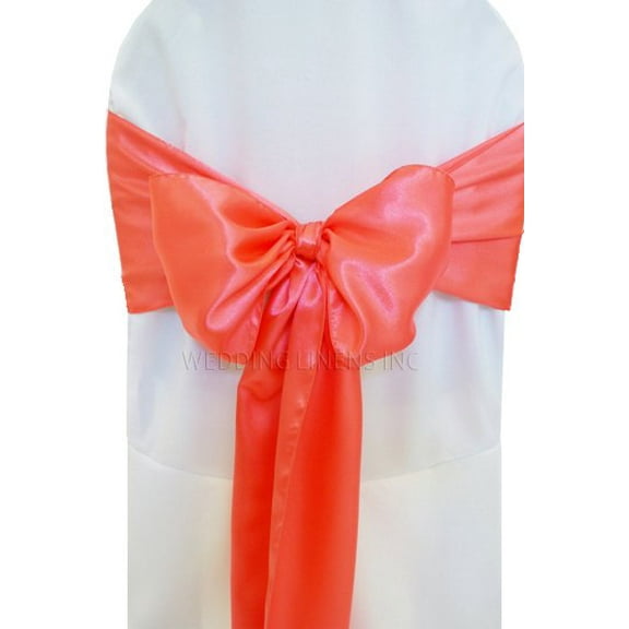 Wedding Linens Inc. (10pcs) 8" x 108" Satin Chair Sashes Chair Sash Bow ties for Wedding Party Catering Banquet Decoration Events - Coral