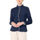 thumbnail image 1 of Camisa de trabajo de mujer Allegra K con botones, cuello de pie y volantes, de manga larga, color azul marino, 1 of 6