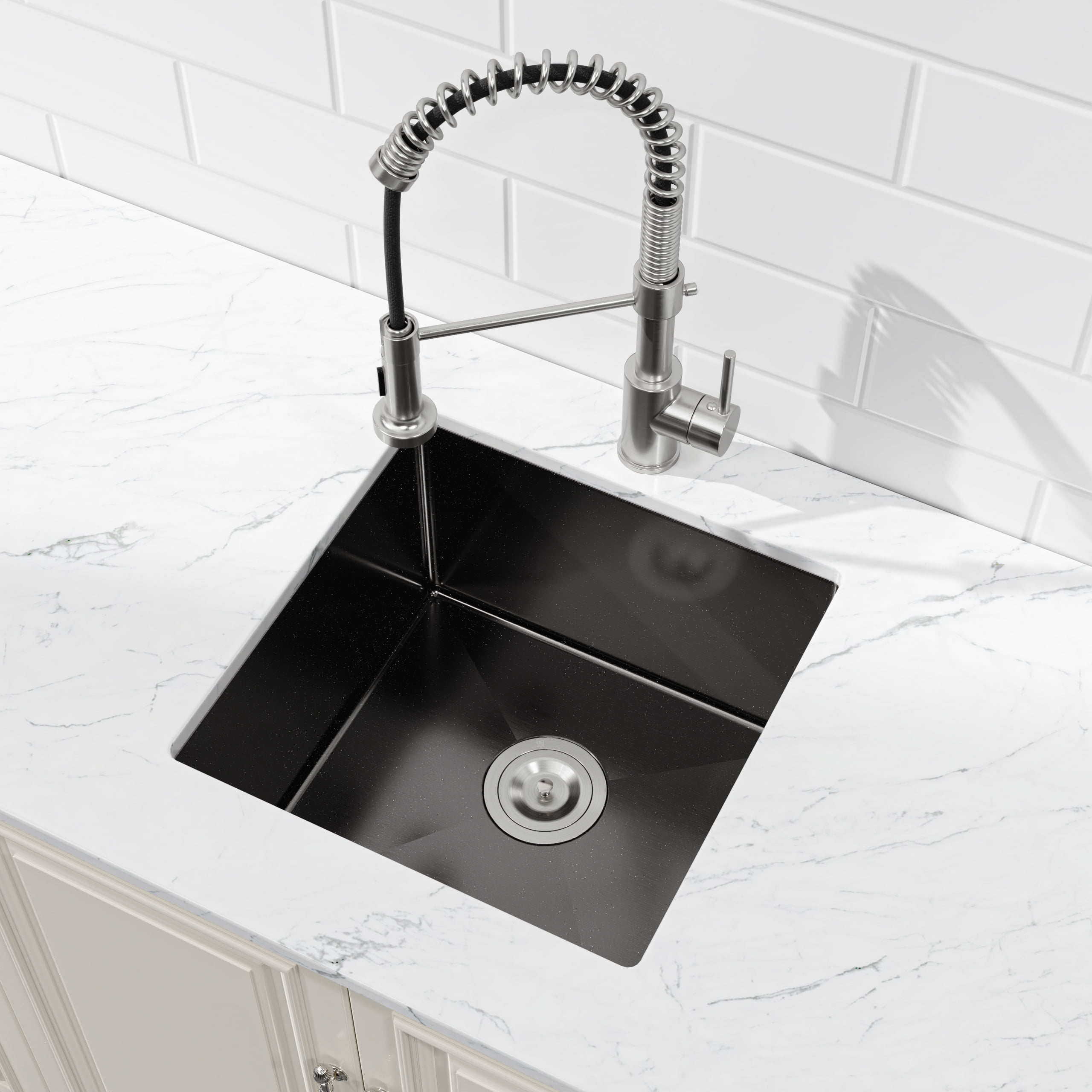 18 x 18 Inch Black Undermount Stainless Steel Kitchen Sink Single Bowl 16 Gauge with Drain And Hook