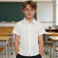 thumbnail image 2 of Toddler & Kids Boys Short Sleeve Button Up Shirts, Breathable Striped Summer Tops for Casual Daily Wear, 12M-16Y, 2 of 6
