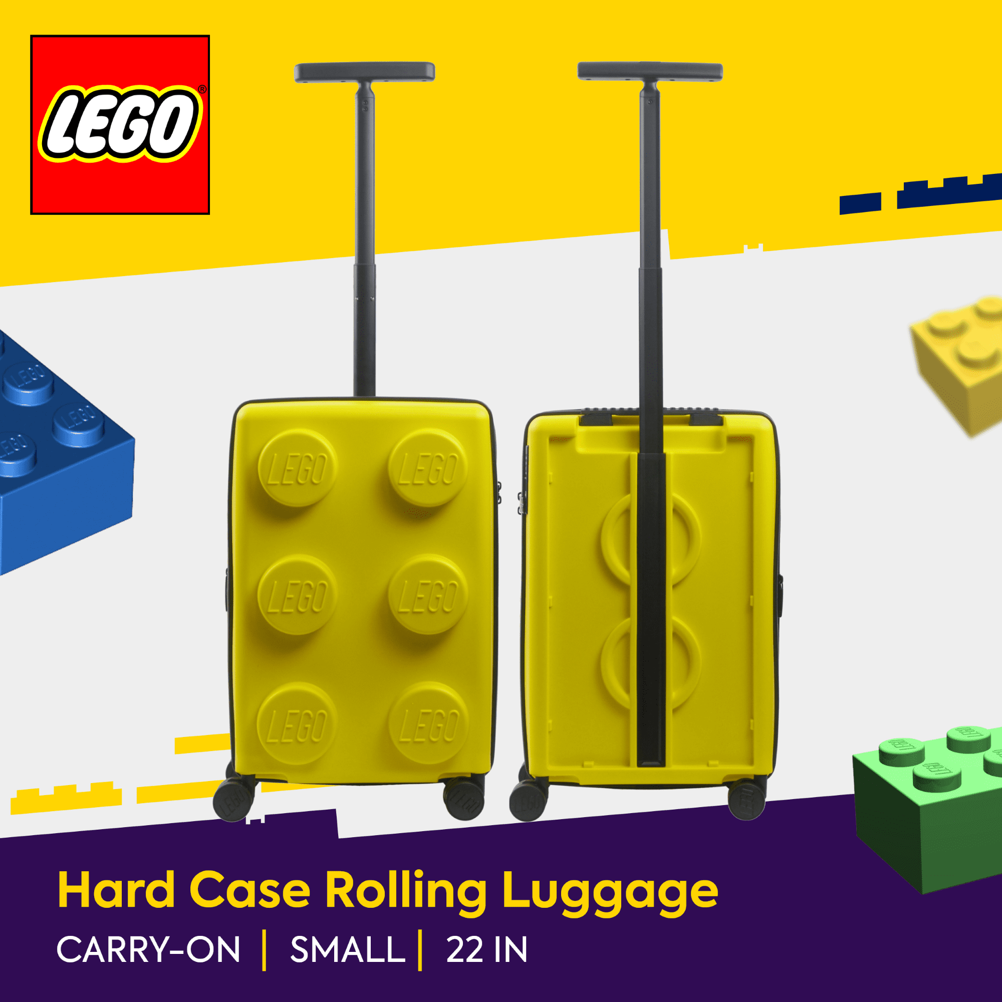 LEGO 22 Inch Rolling Luggage, Signature Trolley Expandable Hardshell Carry On Suitcase with Spinner Wheels, Yellow