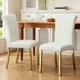 thumbnail image 4 of Leovanni Set of 2 Velvet Dining Chairs, Channel Tufted High Back, Gold Metal Legs, White Fabric, 4 of 6