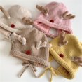 thumbnail image 4 of DHFJKG Newborn Baby Unisex Christmas Knitted Hats With Reindeer Ears Tie Back Adjustable Warm Beanie Autumn Winter Cozy Hats, 4 of 4