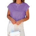 thumbnail image 3 of Bat Sleeve Women's Short Sleeve Summer Curled Cropped Top Casual Round Neck Solid Color T-Shirt, 3 of 6