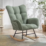 Hforesty Nursery Rocking Chair Teddy Upholstered Glider Rocker,with Comfortable Armchair for Living Room & Nursery, GREEN