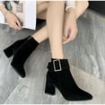 thumbnail image 2 of Botas de Mujer 2022, botas informales de ante con tacón cuadrado, tacones altos para Mujer, botines de goma con punta en pico, Zapatos negros para Mujer36 Gao Jinjia LED, 2 of 2