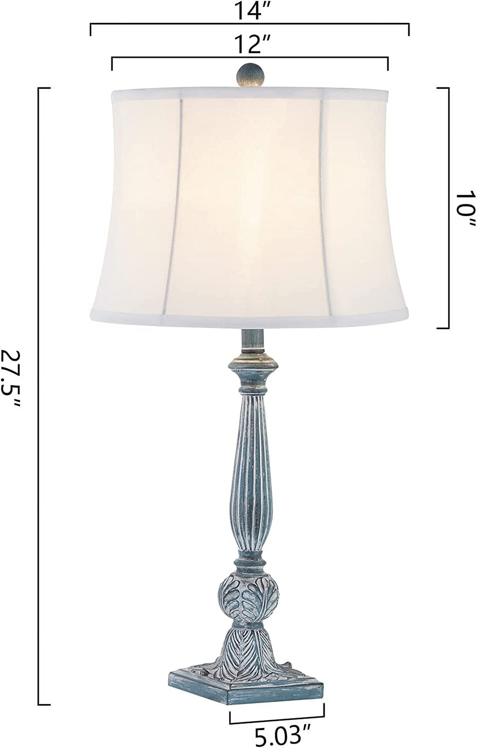 Maxax Blue Resin Table Lamps Set of 2，3-Way Dimmable 28" Traditiona Bedside Nightstand Lamps with White Bell Fabric Shade for Living Room Bedroom Office