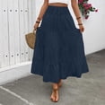 thumbnail image 4 of ClodeEU Women's High Waisted Elastic Waist Boho Maxi Skirt with Pleated Flared Hem ,Casual Long Skirt Navy,Womens Plus M, 4 of 8
