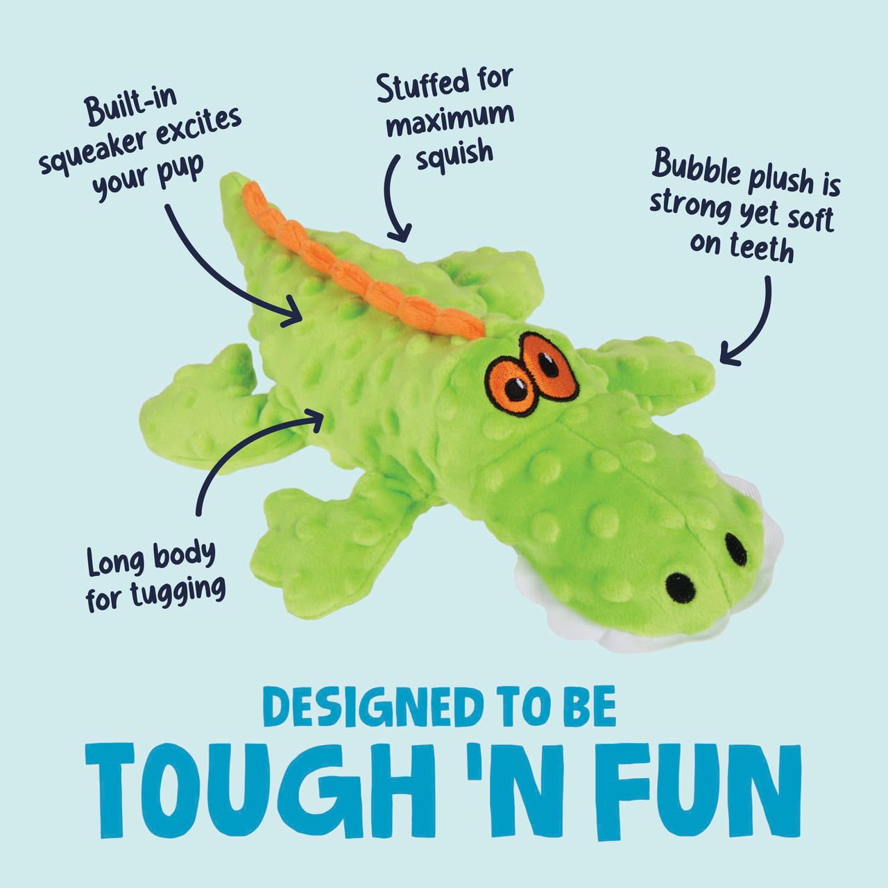 goDog Gator Plush Toy for Dogs with Chew Guard Technology for Stronger & Longer Play, Soft & Durable with Built-In Squeaker, Green, Large