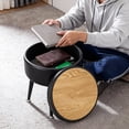 thumbnail image 4 of Round Faux Leather Storage Ottoman, Stitched Upholstered Vanity Stool with Steel Legs, Multi-Purpose Footrest Bench for Bedroom and Living Room, 4 of 8