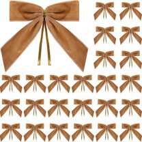HBBKVI 24 Pcs Khaki Velvet Christmas Bows, 3.5" Pre-Tied Bows with Twist Ties for Christmas Tree Wreath, Gift Wrapping, Wedding Party Home Decor