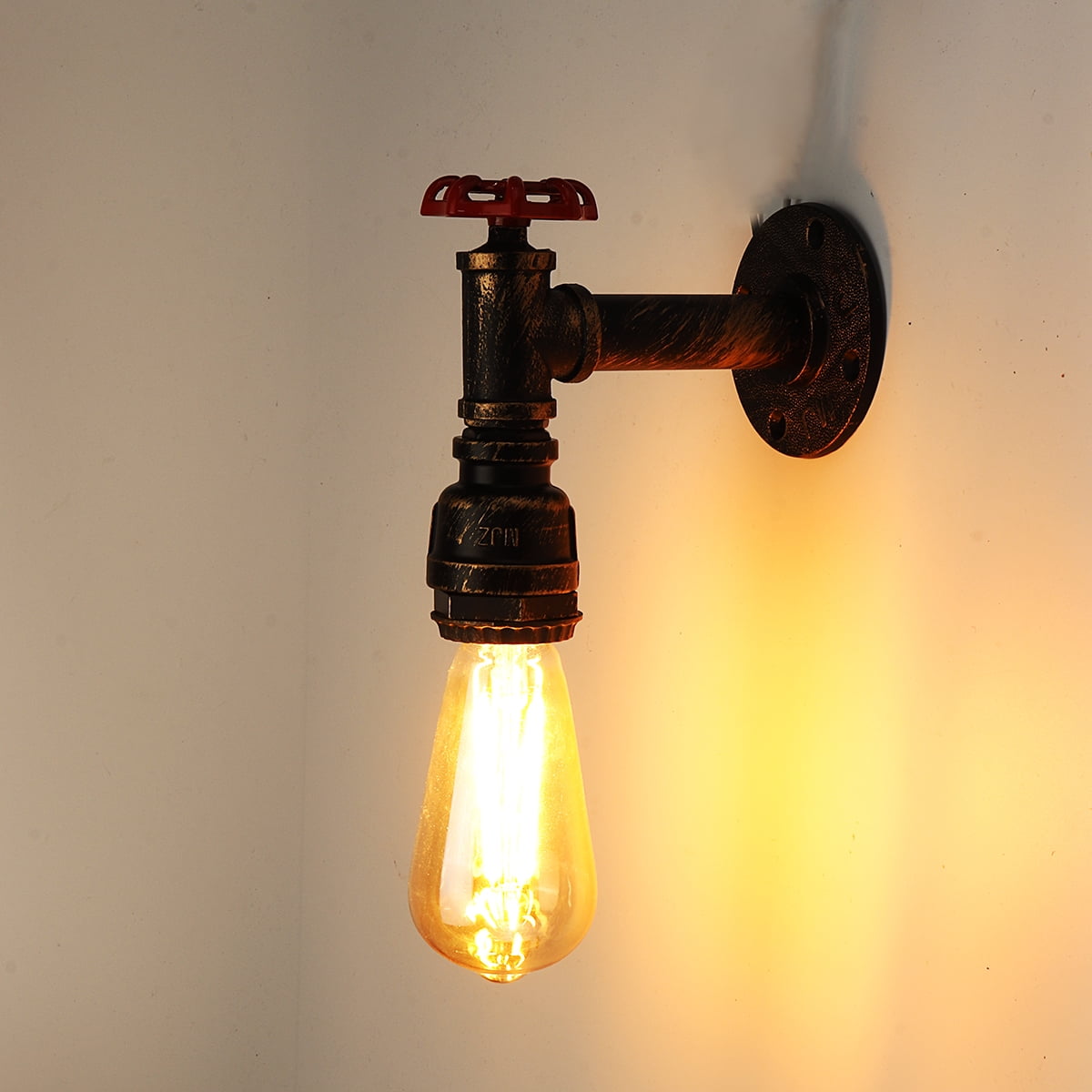 Retro Vintage Industrial Iron Water Pipe Wall Lamp Faucet Sconce Light Fixture 