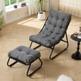 thumbnail image 2 of S-HOME European Style Patio Chair With Puffy Cushion And Foot Stool In Black Steel Frame For Living Room Spaces, Grey, 2 of 12