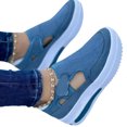 thumbnail image 1 of Espadrilles à Plateforme Compensée pour Femmes, Chaussures Plates à Enfiler avec Crochet et Boucle, 1 of 6