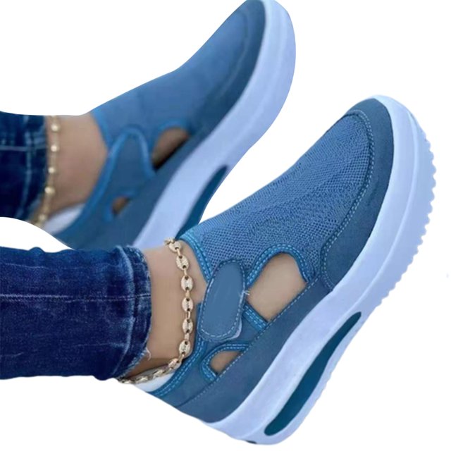 Espadrilles à Plateforme Compensée pour Femmes, Chaussures Plates à Enfiler avec Crochet et Boucle