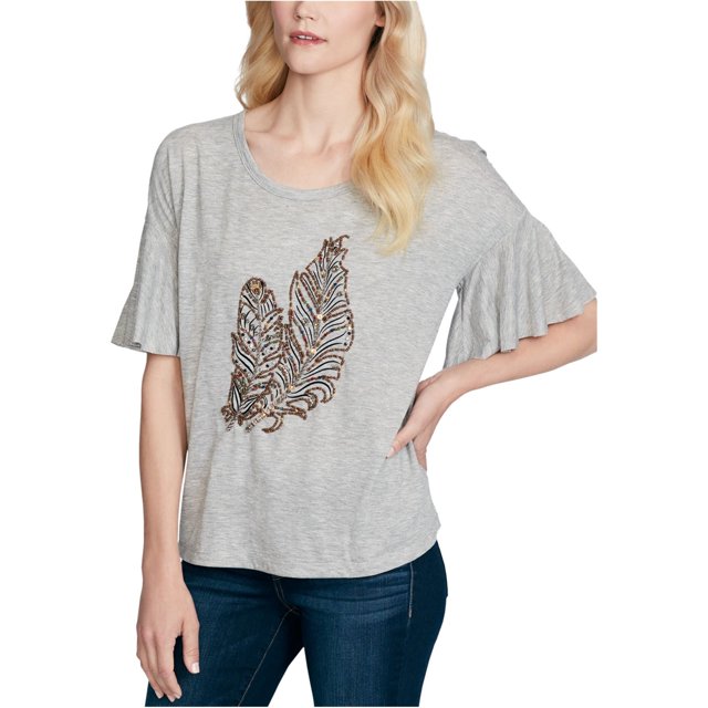 Camiseta con adornos de plumas Flori Jessica Simpson gris XS