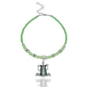 Besheek Green Crystal Glass & Silvertone Frog Charm Adjustable Beaded Anklet