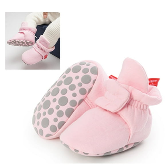 Dsseng Newborn Infant Baby Girl Boy Cotton Booties Stay On Sock Slippers Soft Shoes Non-Skid Ankle Boots with Grippers Toddler Crib Winter Shoe First Walker Show, Birthday Gift(Pink)