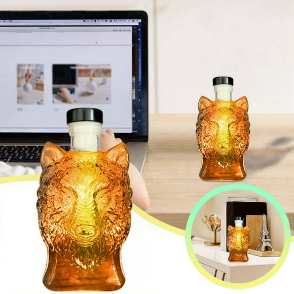Amzcrzy Glass Bottles Water Bottle Wolf Head Whiskey Bottle High Borosilicate Glass Bottle Fashionable Shaped Bottle Enhance Your Wine Style Suitable for Gift and Own Use 330Ml Travel Essentials